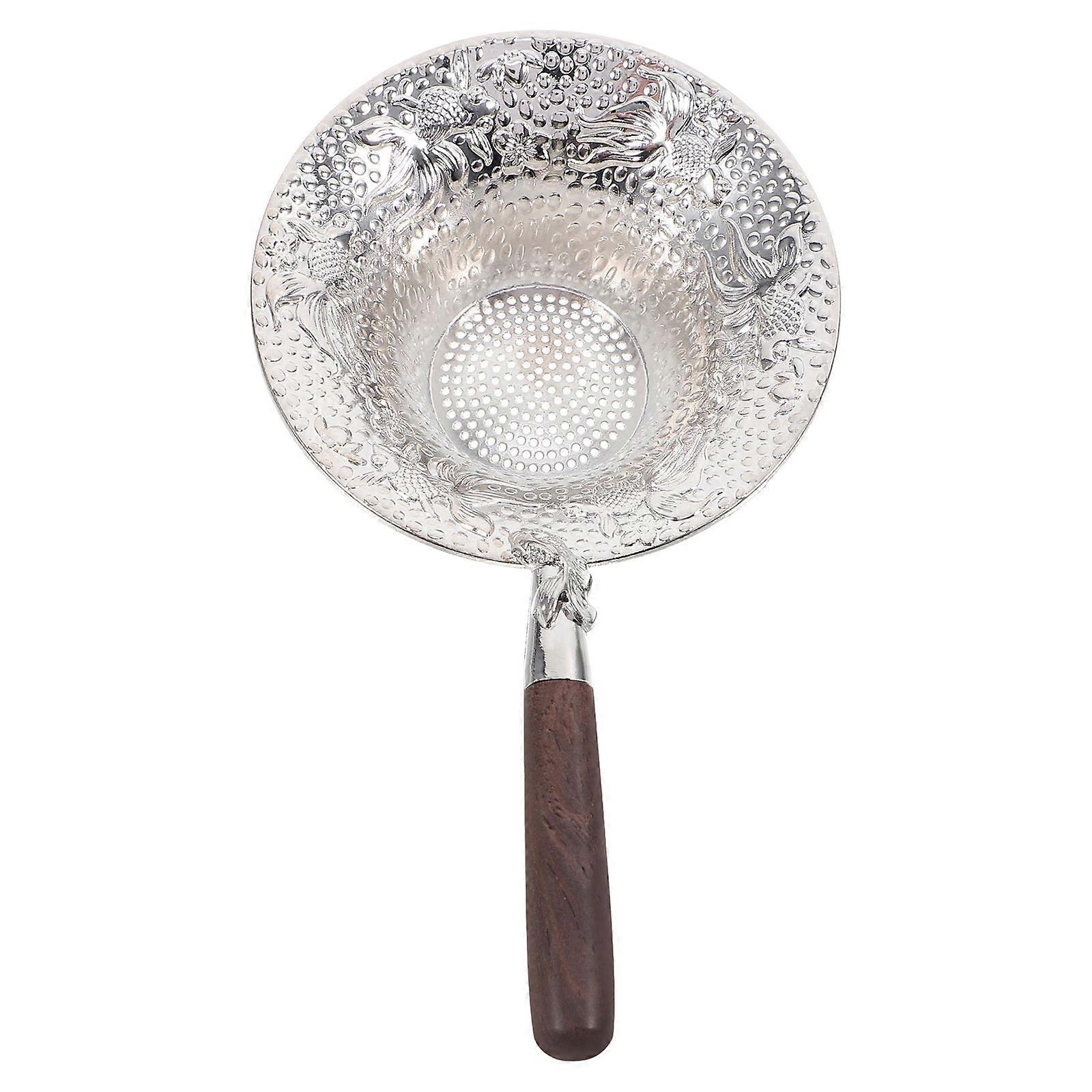 Fine Mesh Tea Strainer with Handle for Loose Leaf Tea and Teapots Silver Tin Alloy and Beech 3.5 Inches
