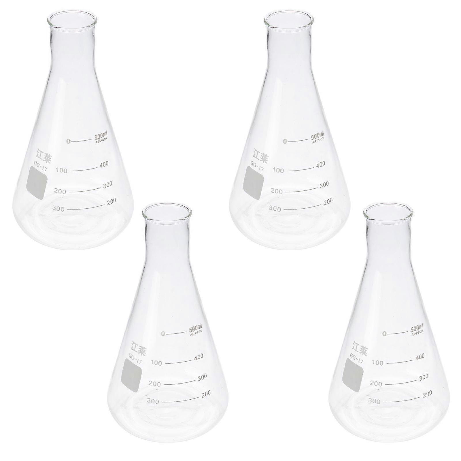 4pcs Erlenmeyer Borosilicate Glass Flask Wide Neck Conical Triangular Flask