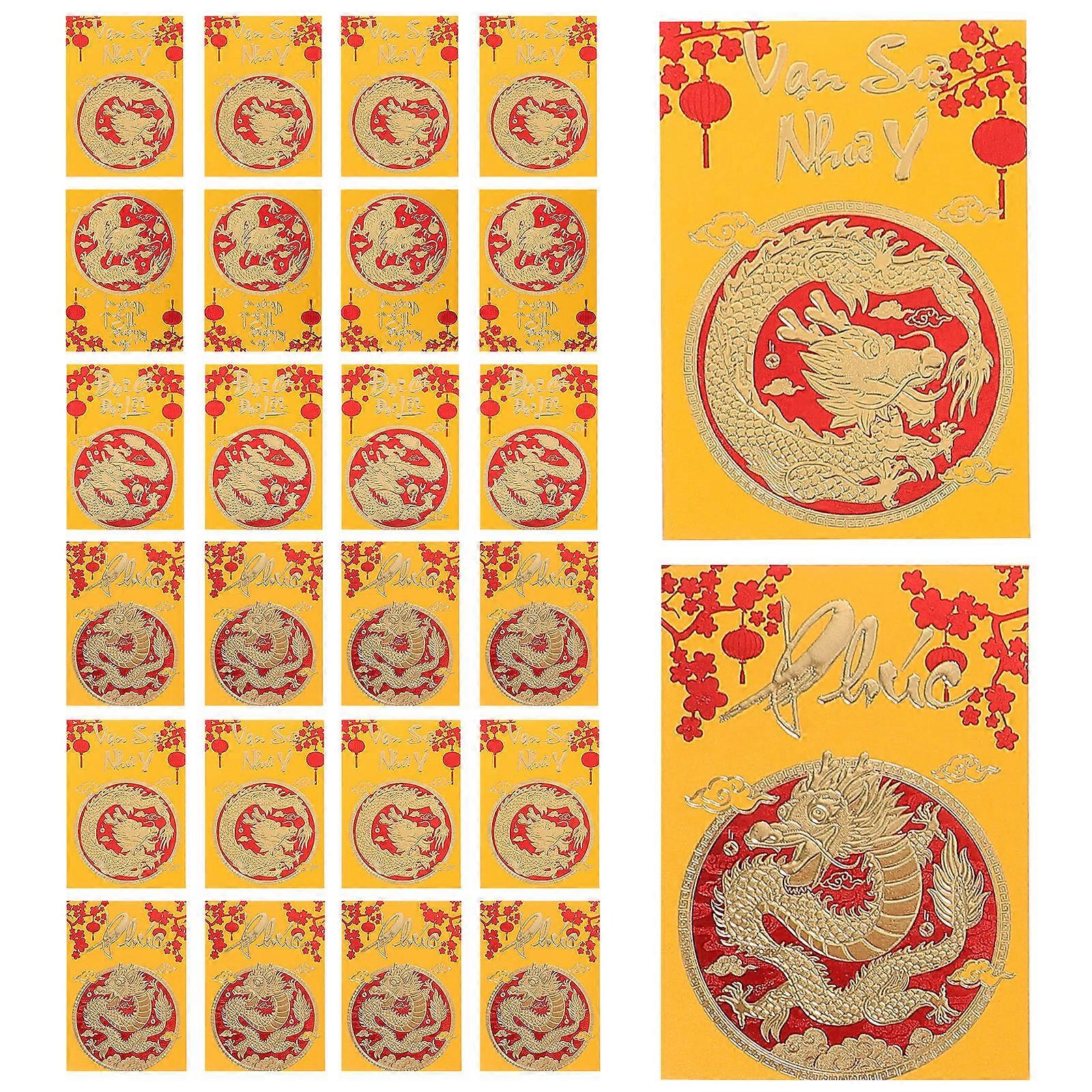 Lunar New Year Red Envelopes Golden Color Chinese New Year For Friends Traditional Red Pocket 30Pcs