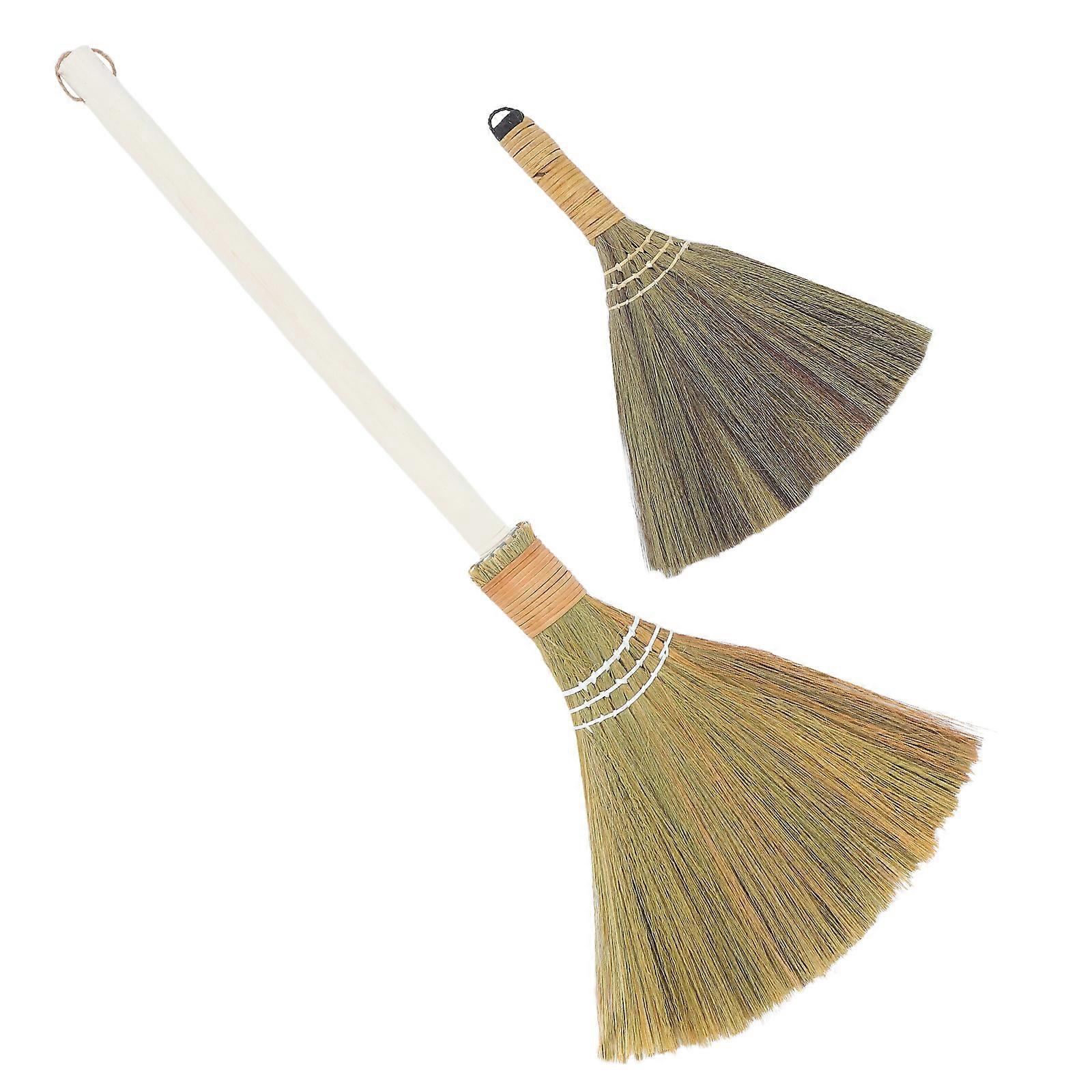 Removable Handwoven Straw Broom Set with Soft Bristles for Indoor Dusting and Scratch Cleaning – Compact Design for Home Use