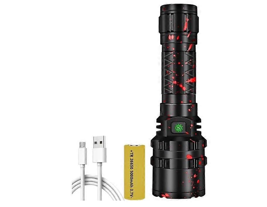 Led Flashlight USB Rechargeable Flash Light Xhp50.2 Flashlights Torch Hard Light Work Light(Black)
