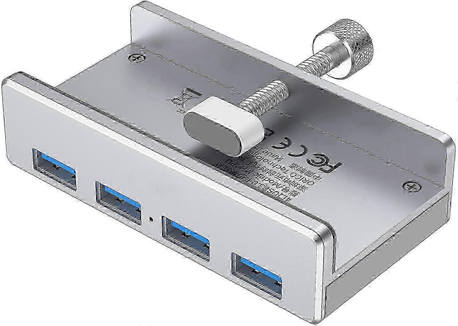 USB 3.0ハブクランプアダプター、アルミニウム製4ポートUSBスプリッター、予備電源ポート付き、4.92フィートUSBデータケーブル