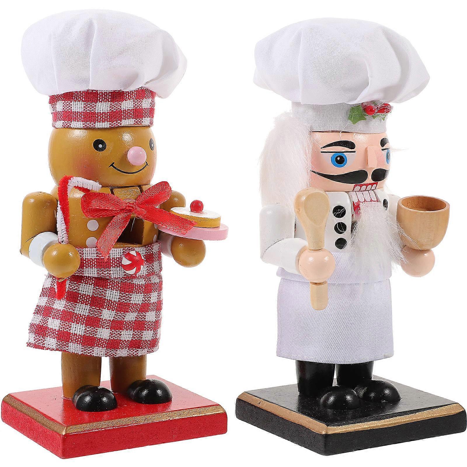 Christmas Nutcrackers Chefs Wood Nutcrackers Decor Desktop Nutcracker Statue Classic Christmas Style Home Decor 18X7.5X6.5CM Decoration 2Pcs
