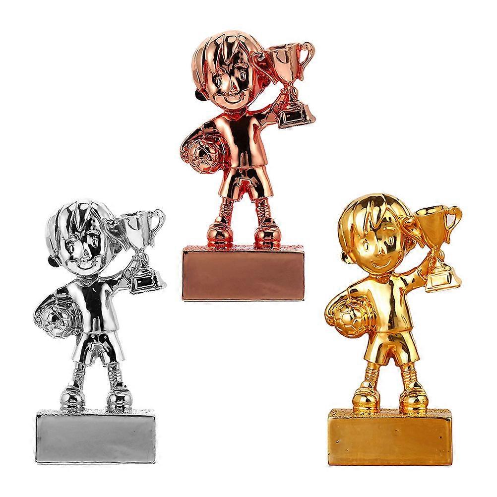 Mini Trophies Soccer Award Trophy Party Favor Football Fans Small Character Design Copper Red 3Set