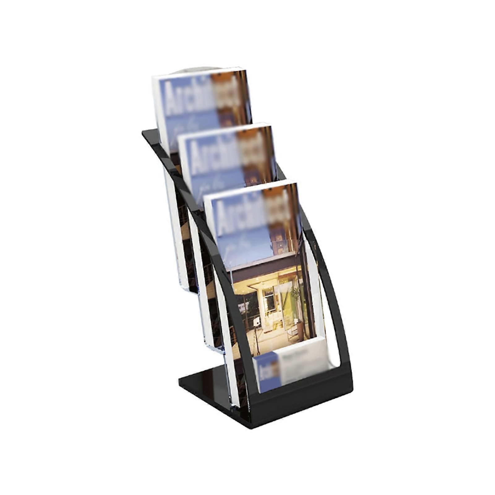 Magazine Rack 3Tier Catalogue Shelf, Desktop Display Rack, Black Holder