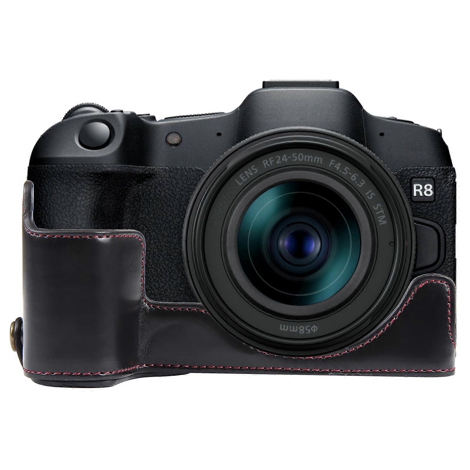1/4 inch Thread PU Leather Camera Half Case Base For Canon EOS R8