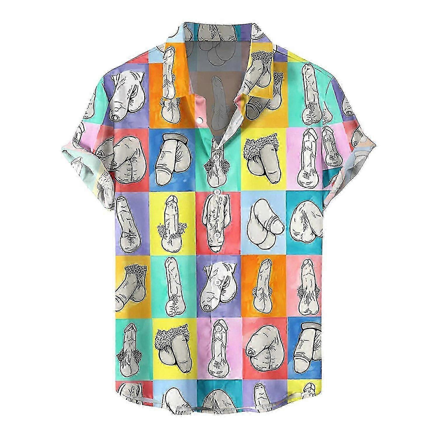 Mens Button Down Shirts Funny Printed Hawaiian Beach Tops Novelty Ugly Gag Gift