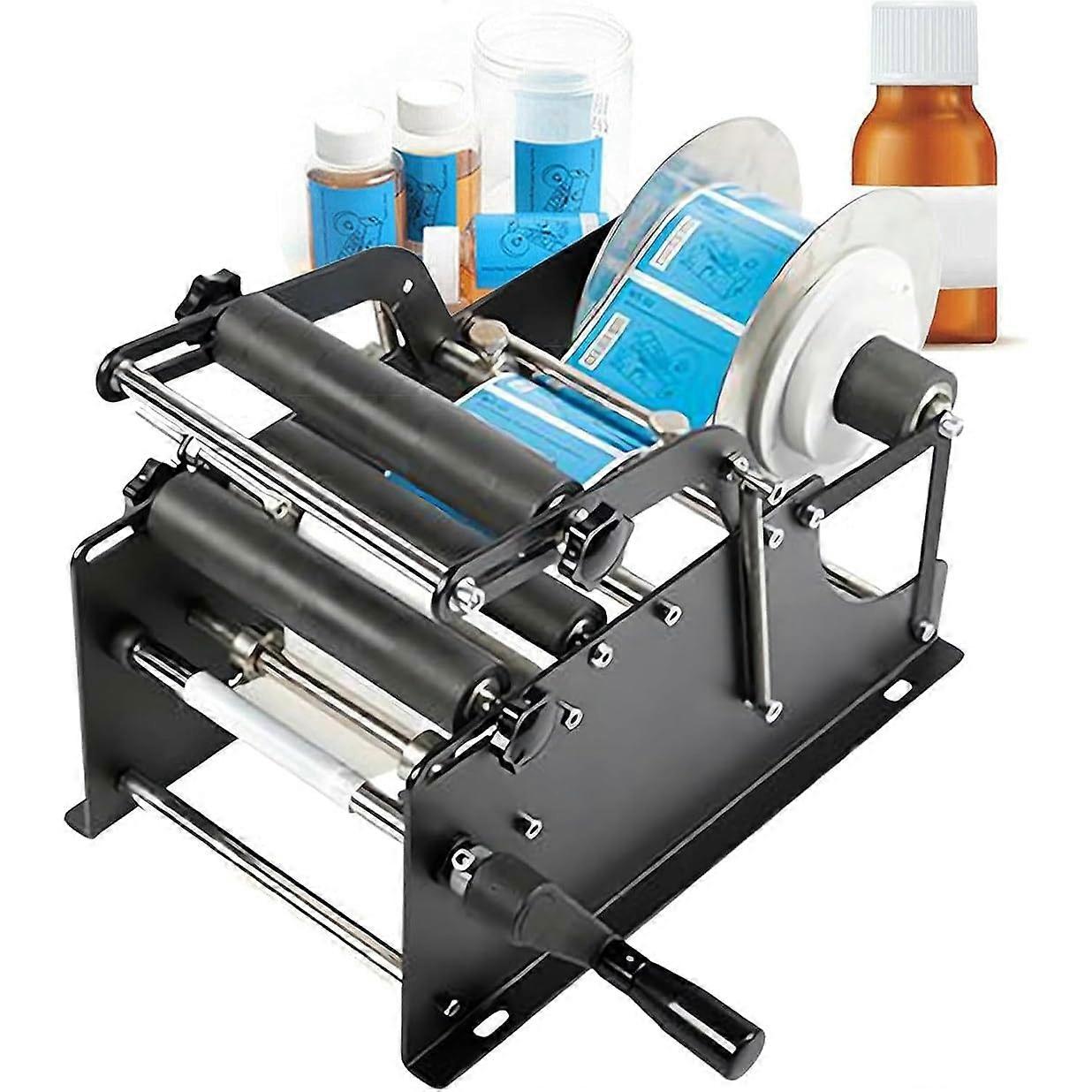Manual Round Labeling Machine with Adjustable Plastic, Self-Adhesive Bottles, Label Applicator for Round Containers