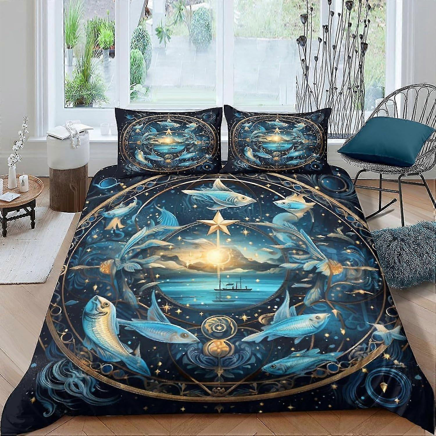 Conjunto de cama 3D com signos do zodíaco, conjunto de capa de edredom de microfibra, 3 peças com zíper para uso doméstico