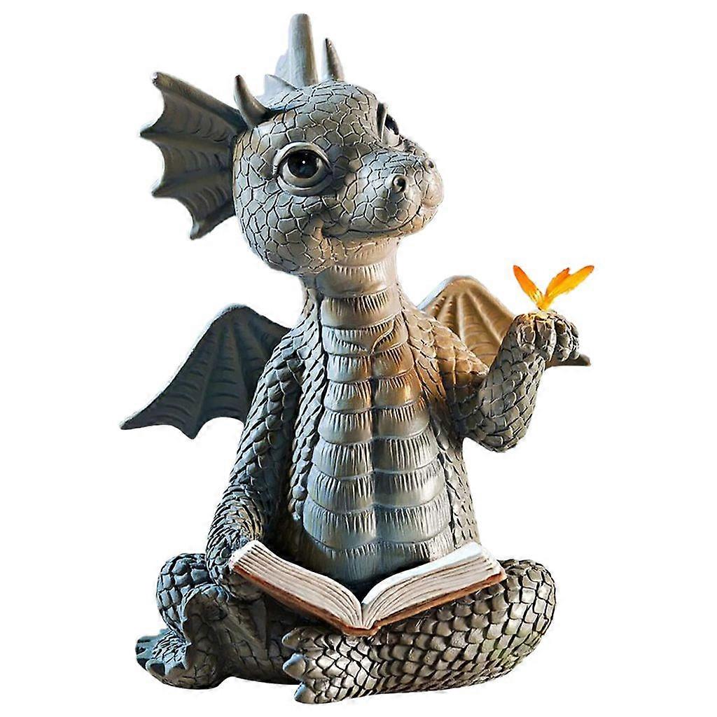 Garden Statue Lifelike Decorative Resin Butterfly Little Dragon Reading Sculpture Garden Statue