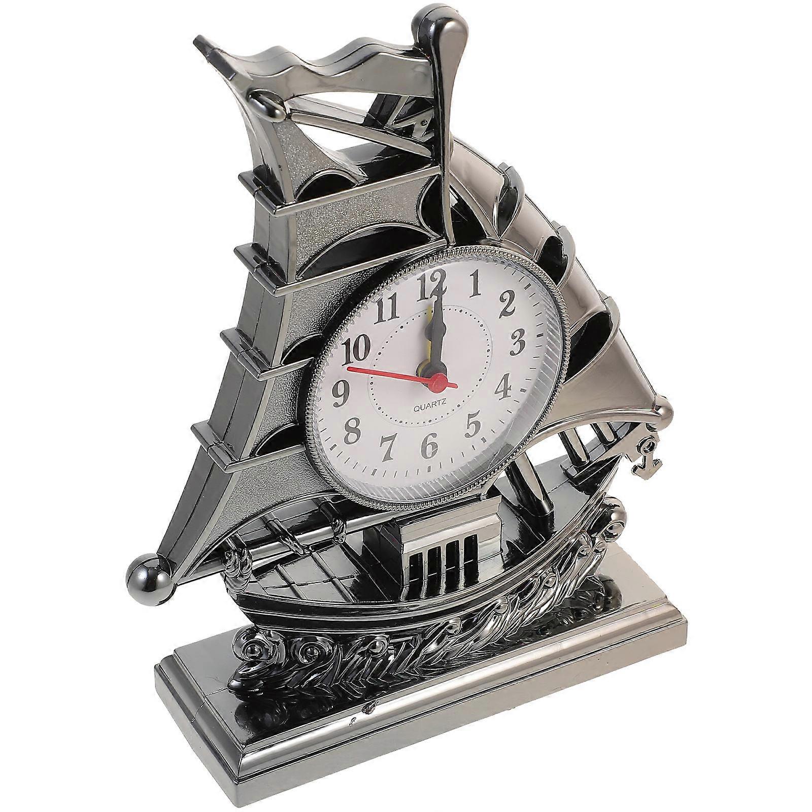 Retro Sailboat Alarm Clock, Nautical Table Desk Clock with Display, Non Ticking Movement, Stylish Home Decor for Bedrooms & Living Rooms