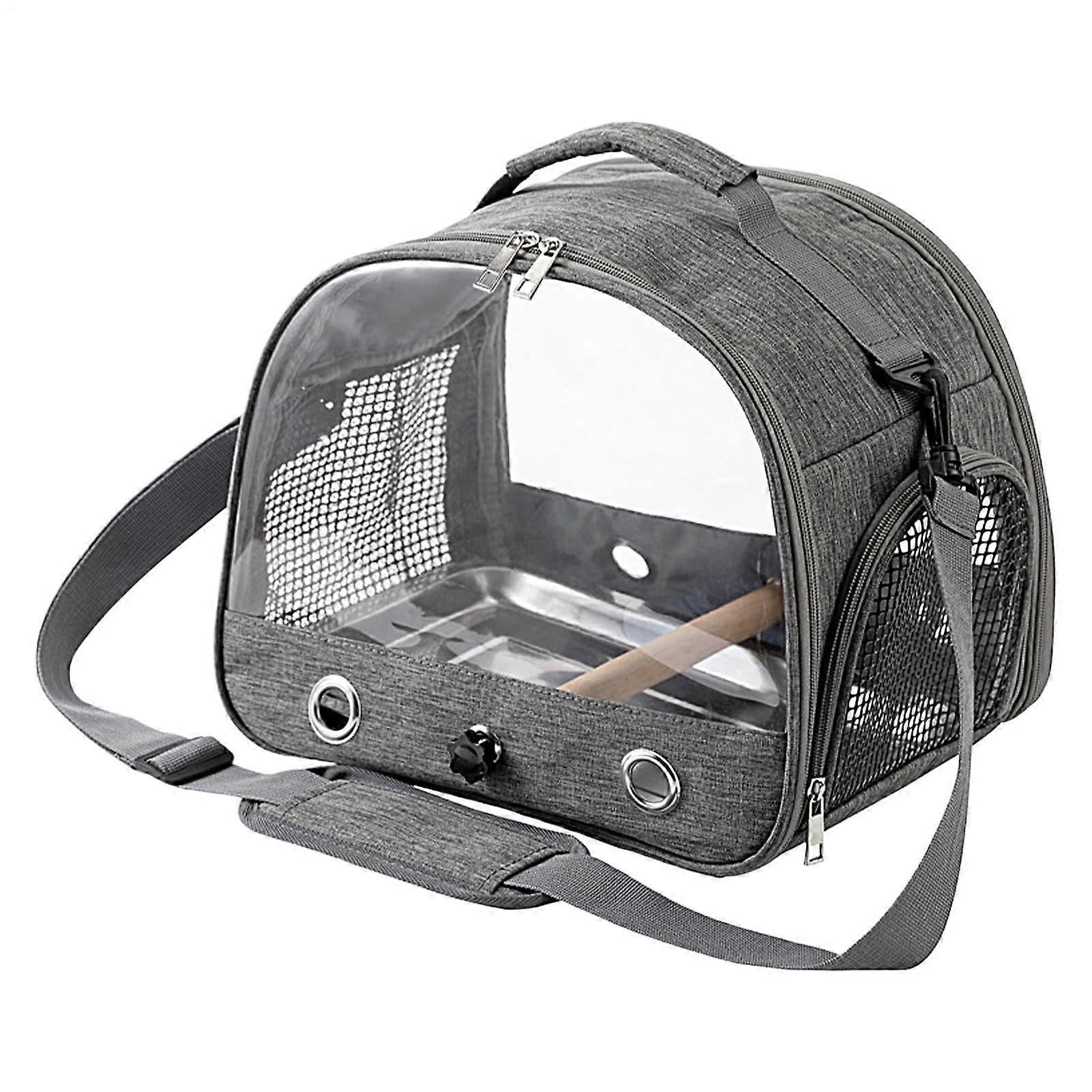 قفص سفر الطيور حقيبة سفر الطيور المحمولة مع جثم واقف وصينية