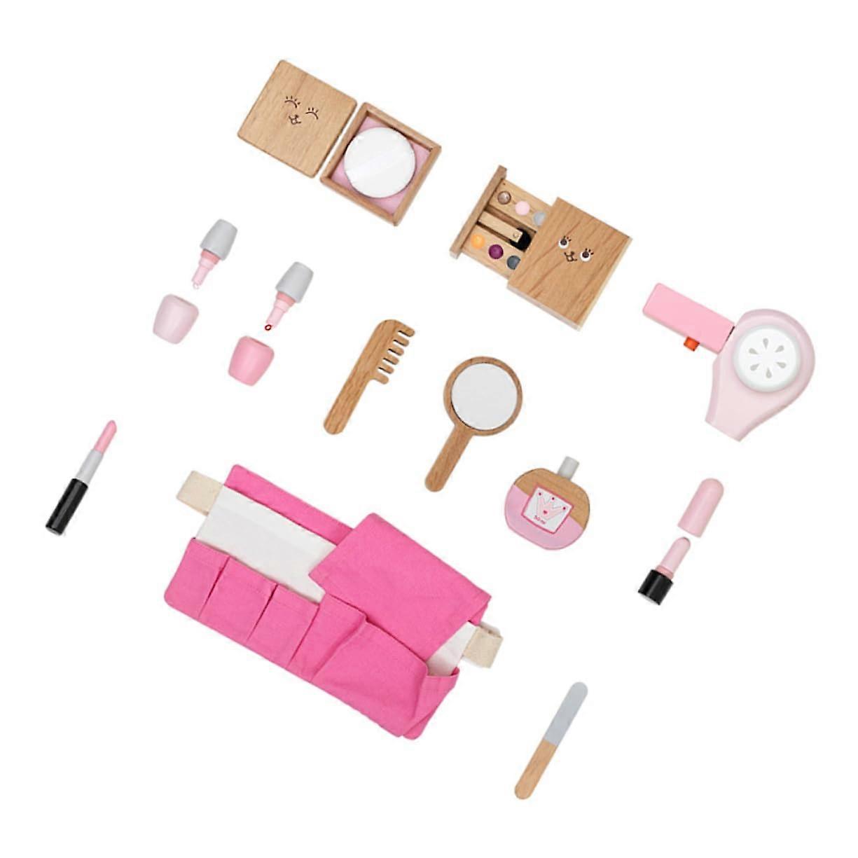 1 Set Wooden Toy Makeup Kit with Realistic Makeup for Safe and EcoFriendly Material, Encourages RolePlaying, Creativity, and Fine Motor Skills
