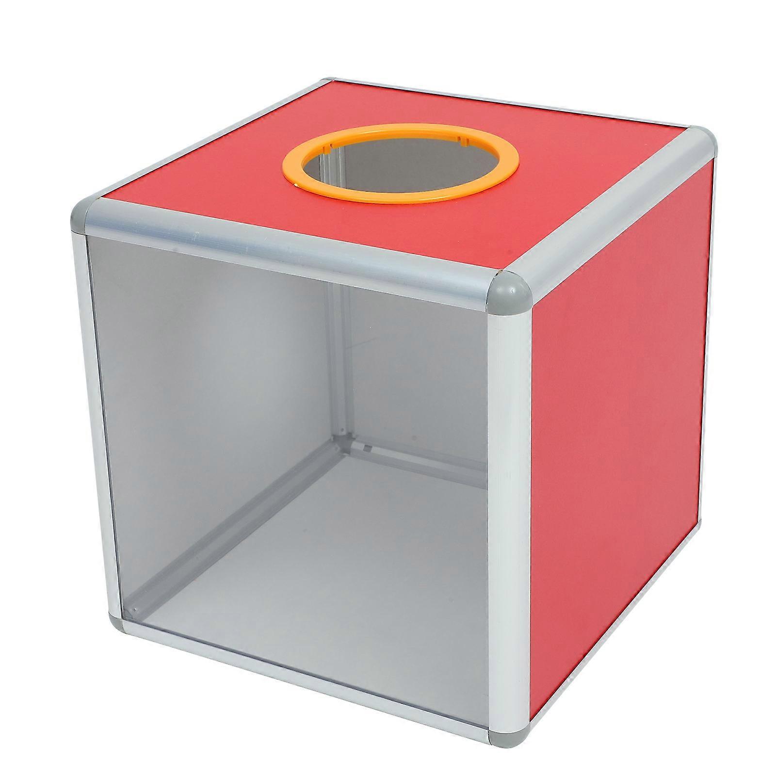 Transparent Red Aluminum Alloy Donation Box with Slot for Raffle Tickets – Medium Storage Container for Voting, Fundraising, Charity and Use