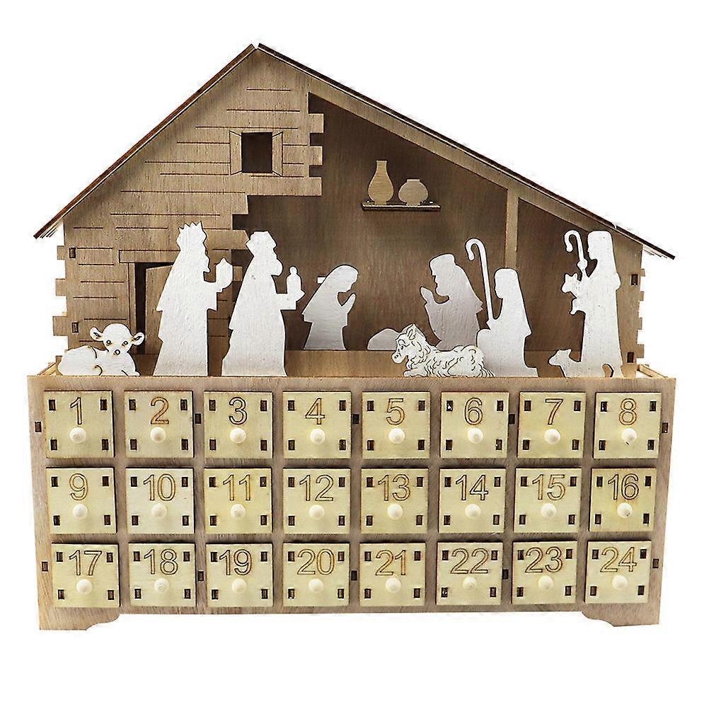 Countdown Calendar Decor Wooden Led Multi Color Rectangular Christmas Theme Home Decor 1Pack