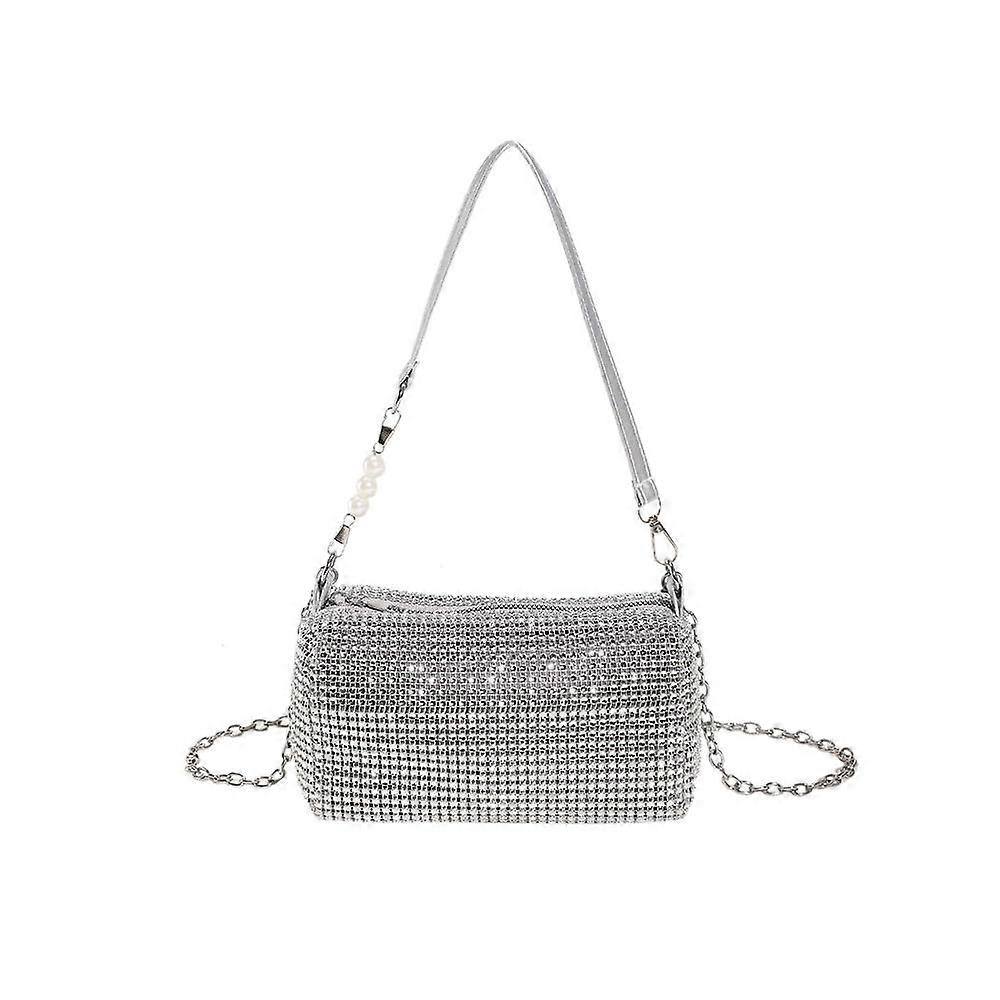 Women's Glitter Clutch Bag Silver Rhinestone Evening Handbag with Removable Chain for Party Wedding Banquet Holidays