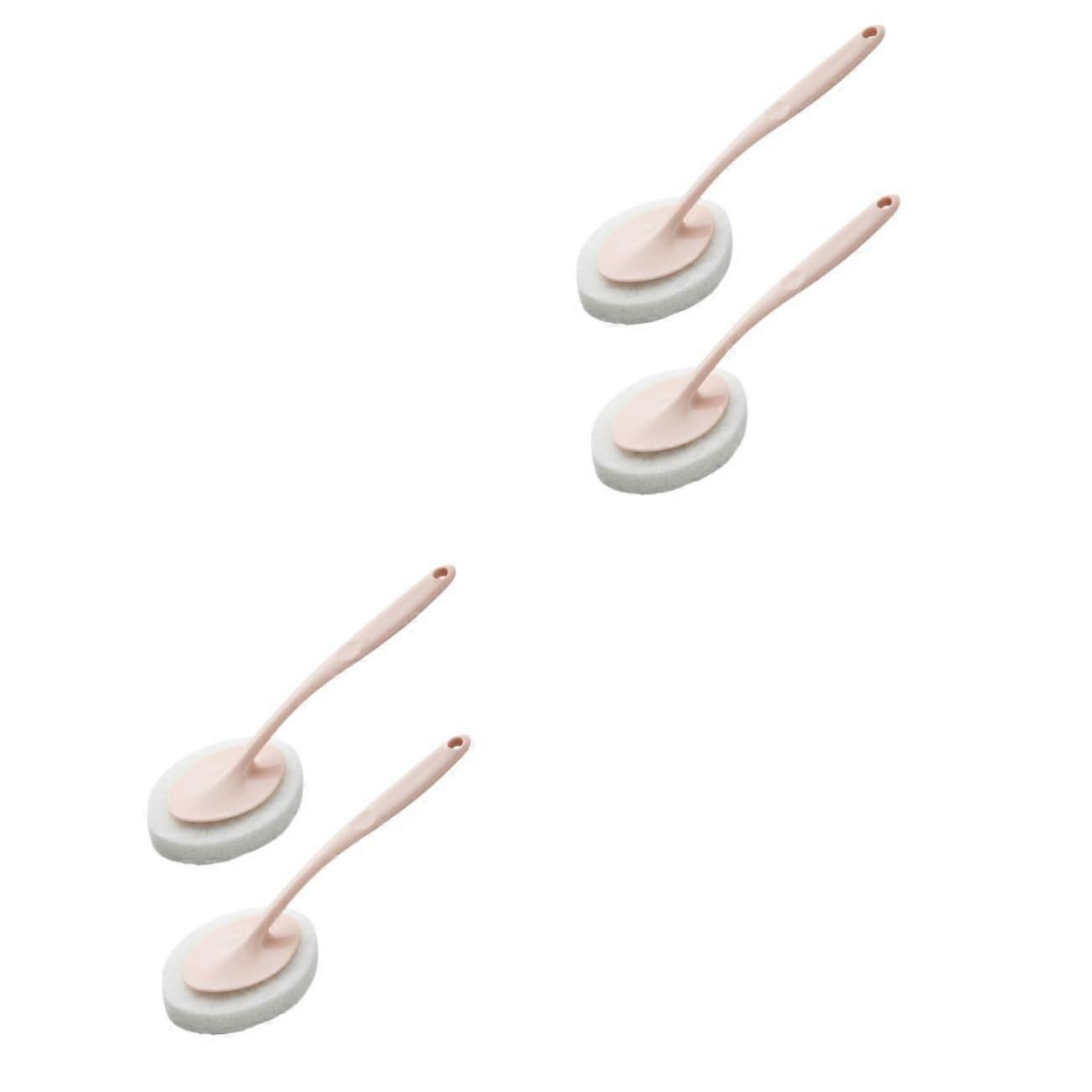 4-Piece Pink Long-Handle Bath Scrubber Brush Set with Eraser for Shower and Bathtub Cleaning