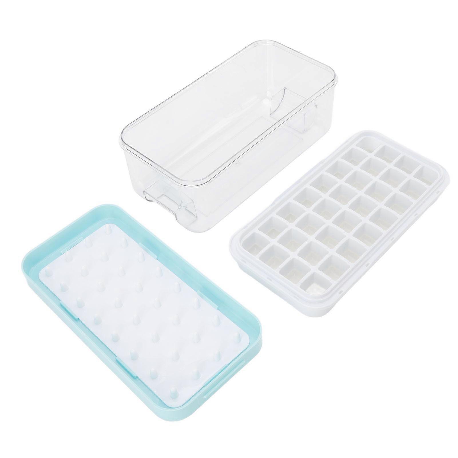 Ice Cube Tray Single Layer with Lid and Ice Storage Box Silicone Ice Maker Mold for Home Kitchen Blue 