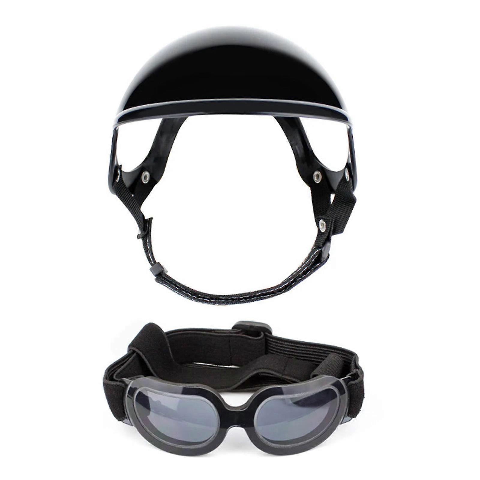 Lunettes pour chien Casques réglables pour animaux de compagnie Casques pour chiots Moto Lunettes de soleil pour chien Chapeau pour chien Casques de sécurité Noir