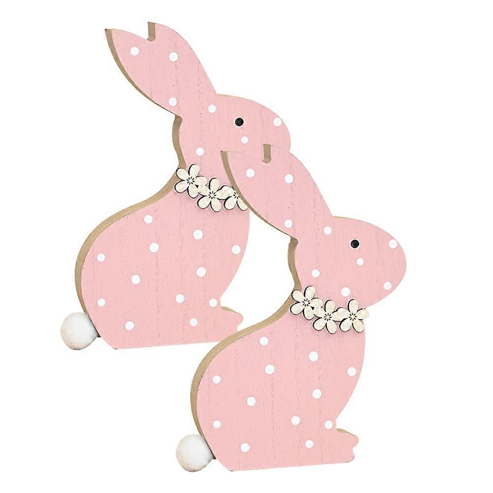 Wood Bunny Tabletop Decor Rabbit Shape Rustic Easter Party 2Pcs
