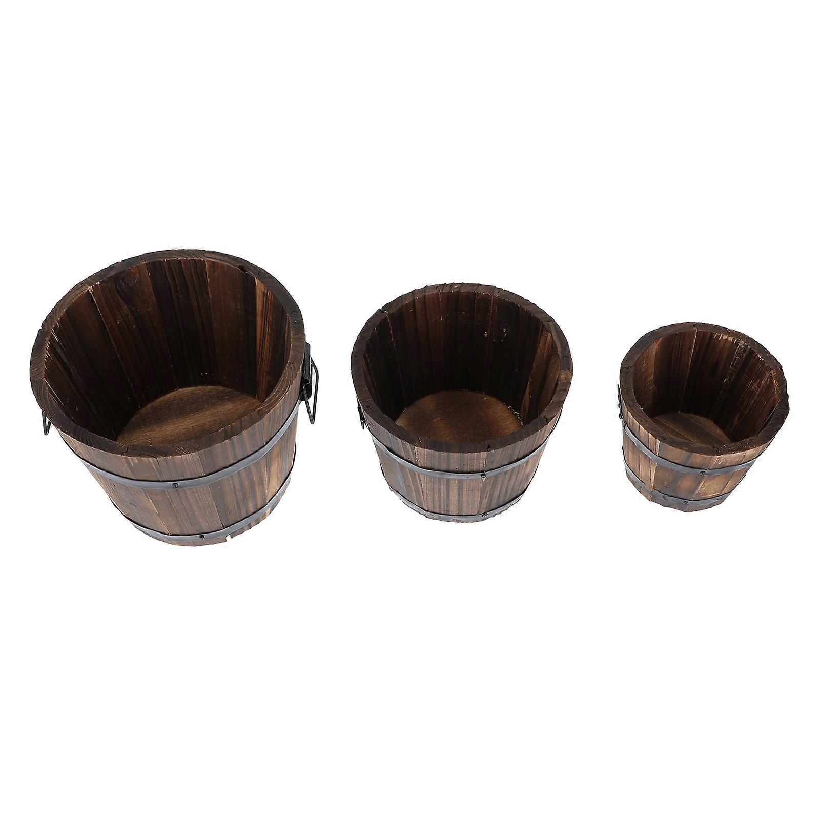 Here's a polished and professional product description you can use for the **3pcs Wooden Barrel Flowerpot Rustic Indoor Planter**:

 

**3PCS Wooden