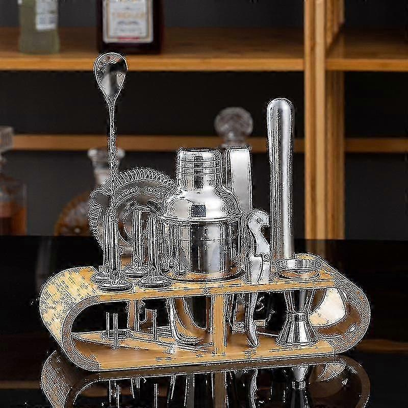 Nerezová oceľ Koktail Shaker Set Drevený rack bar nástroj dvojstupňový Snow Kettle