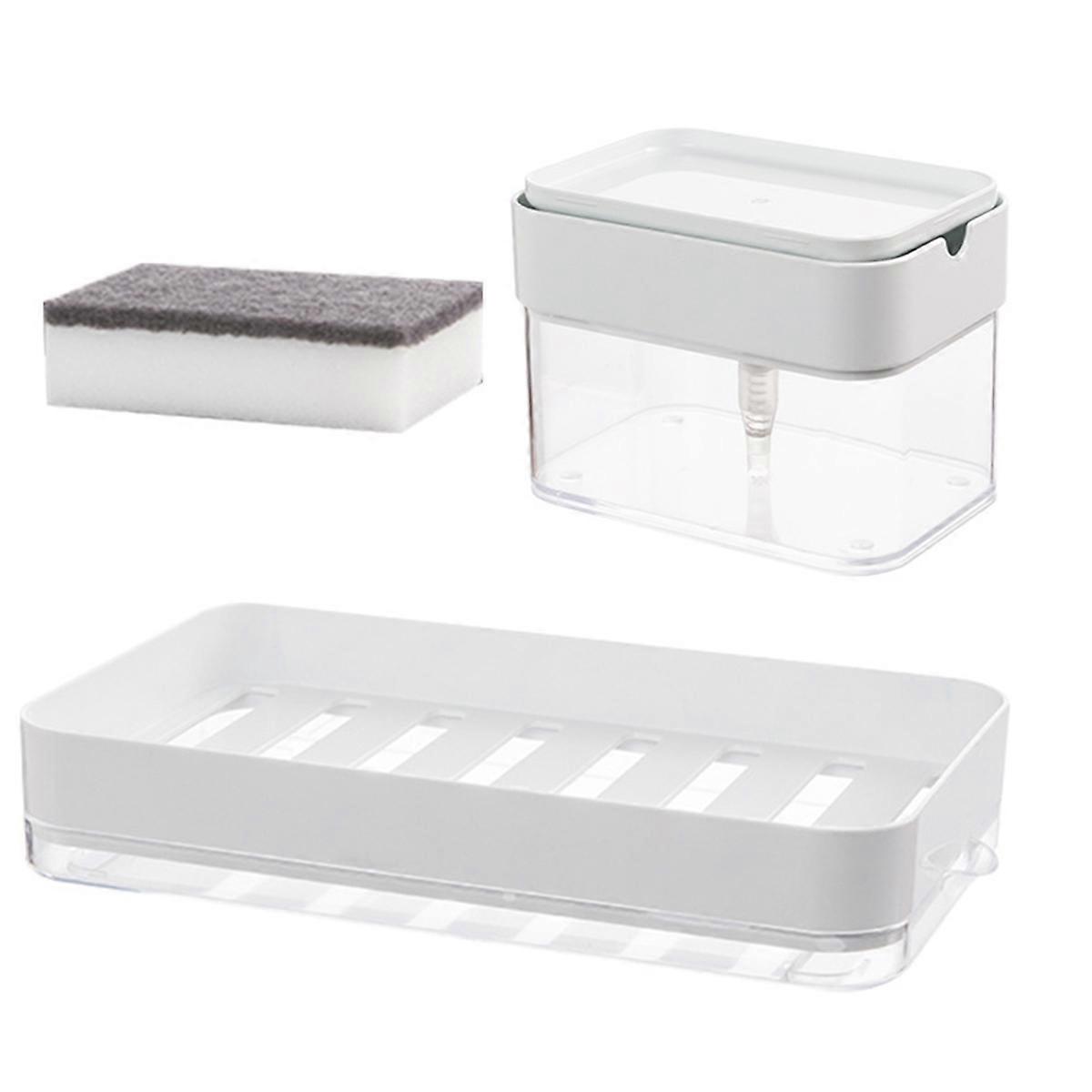 Counter Soap Dispenser Plastic For Kitchen Use Dish Soap Storage Sponge Integration 1Set