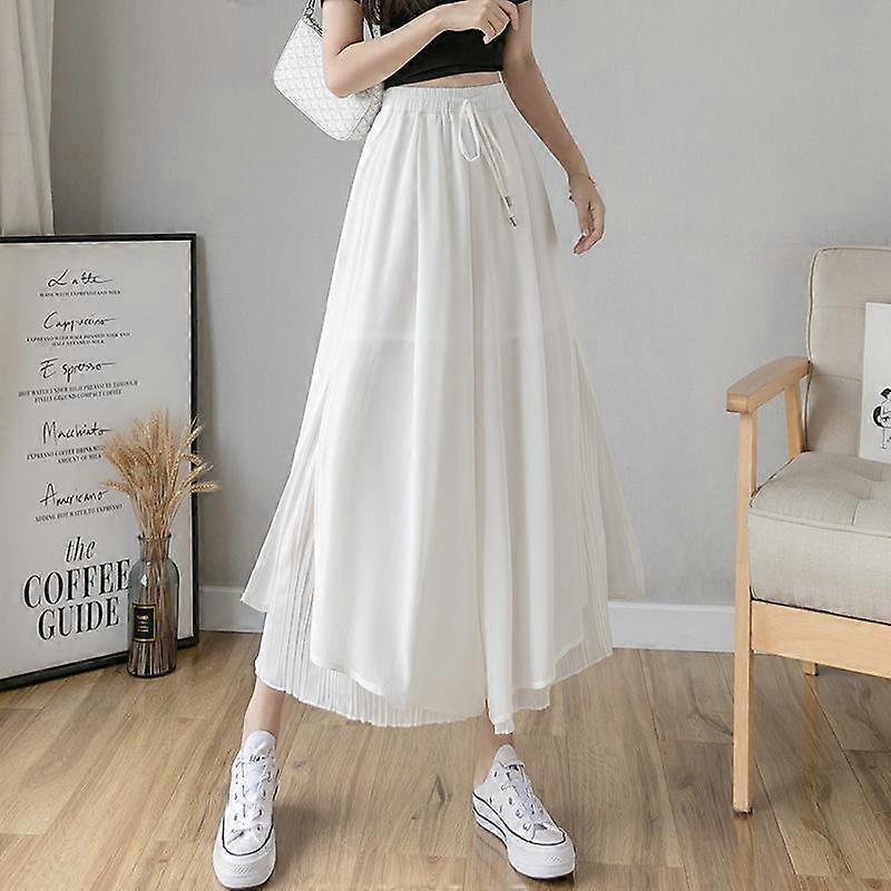 Women's Summer Loose Stretch Wide Leg Pants Irregular Hem Double Layer Pants Casual Loose Pleated Pants