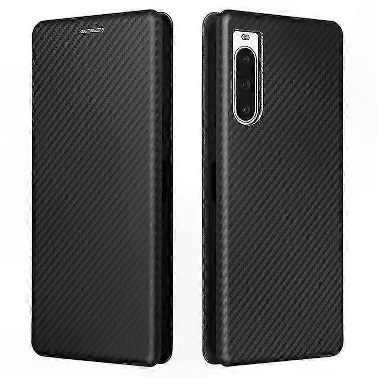 Carbon Fiber Texture Phone Case with Card Holder and Stand for Xperia 10 V