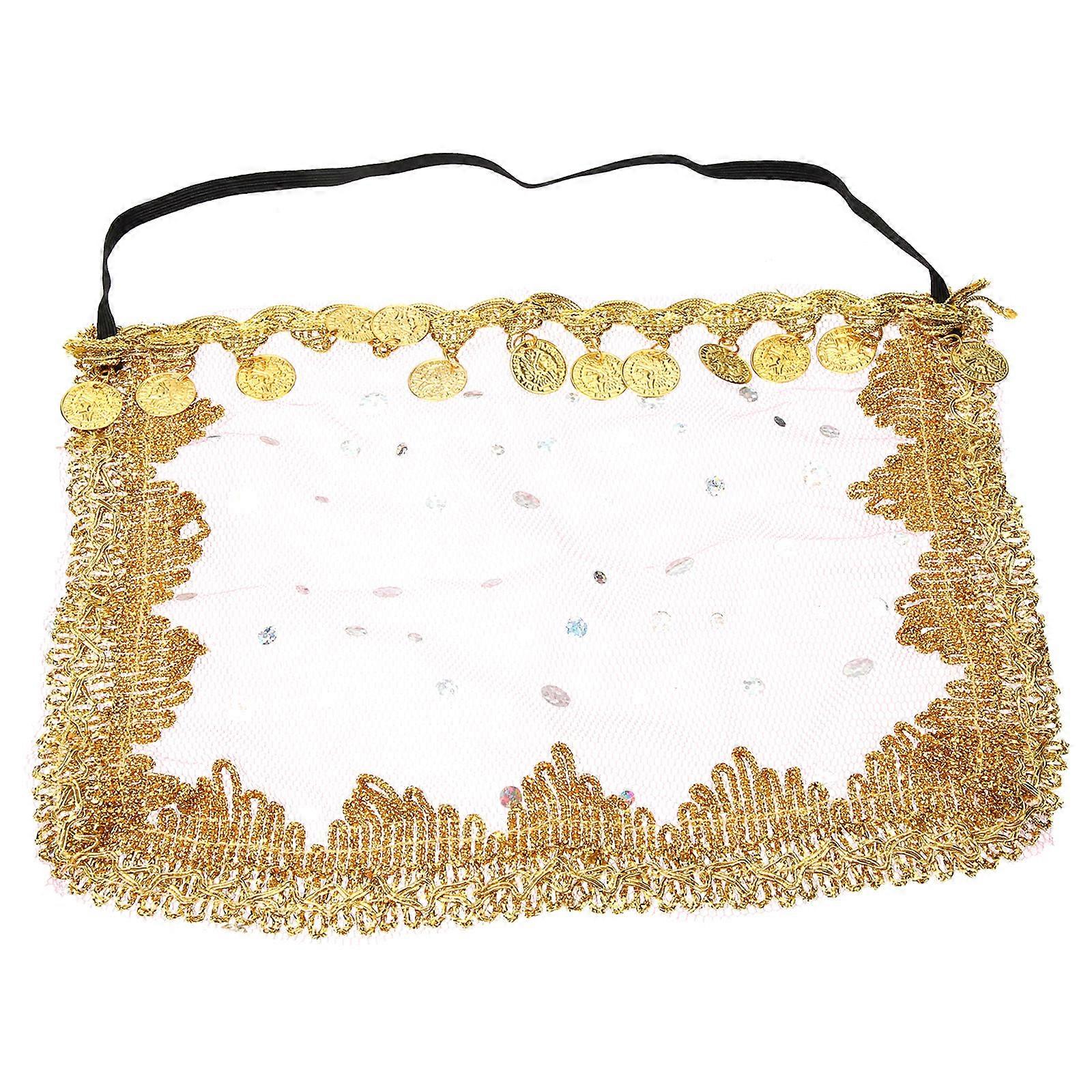 Dance Veil Belly Dancer Headpiece For Women Performance Accessory Pink Polyester 24x17.5cm 1Pack