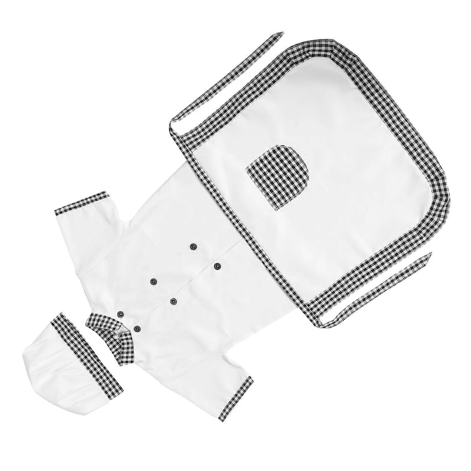 1 Set Chef Costume with Apron and Hat, Grey Checkered Sleeve Outfit for Baking & Role Play Activities
