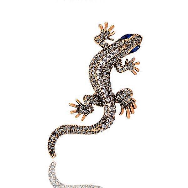 Luxury retro shiny black diamond large lizard brooch women's accessories simple and versatile