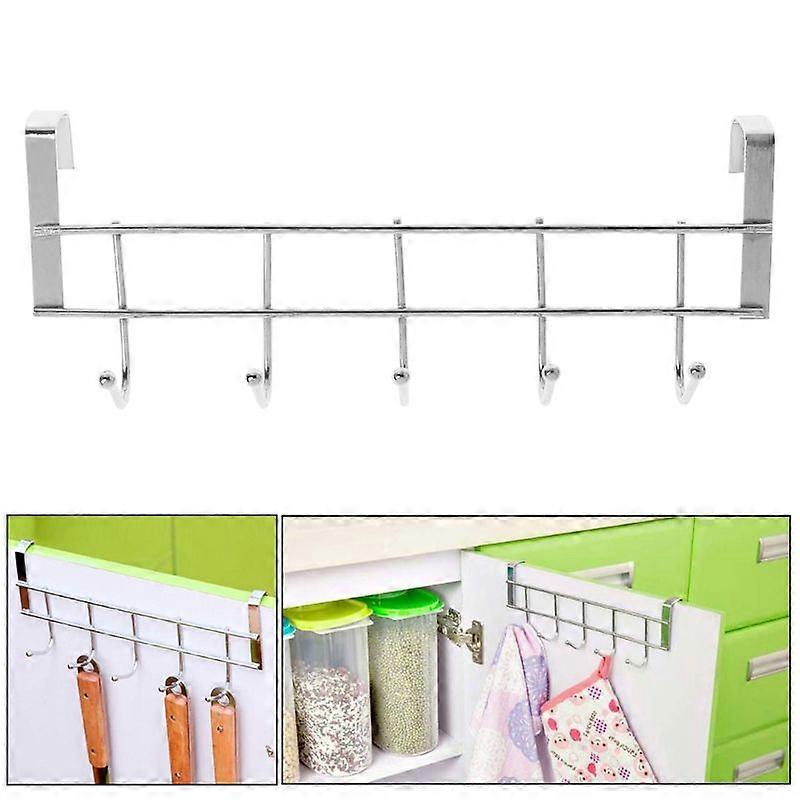5 Hooks Over Door Clothes Rack Display Case With Regiments Door Loop Holder Home Shelf Bathroom Kitchen