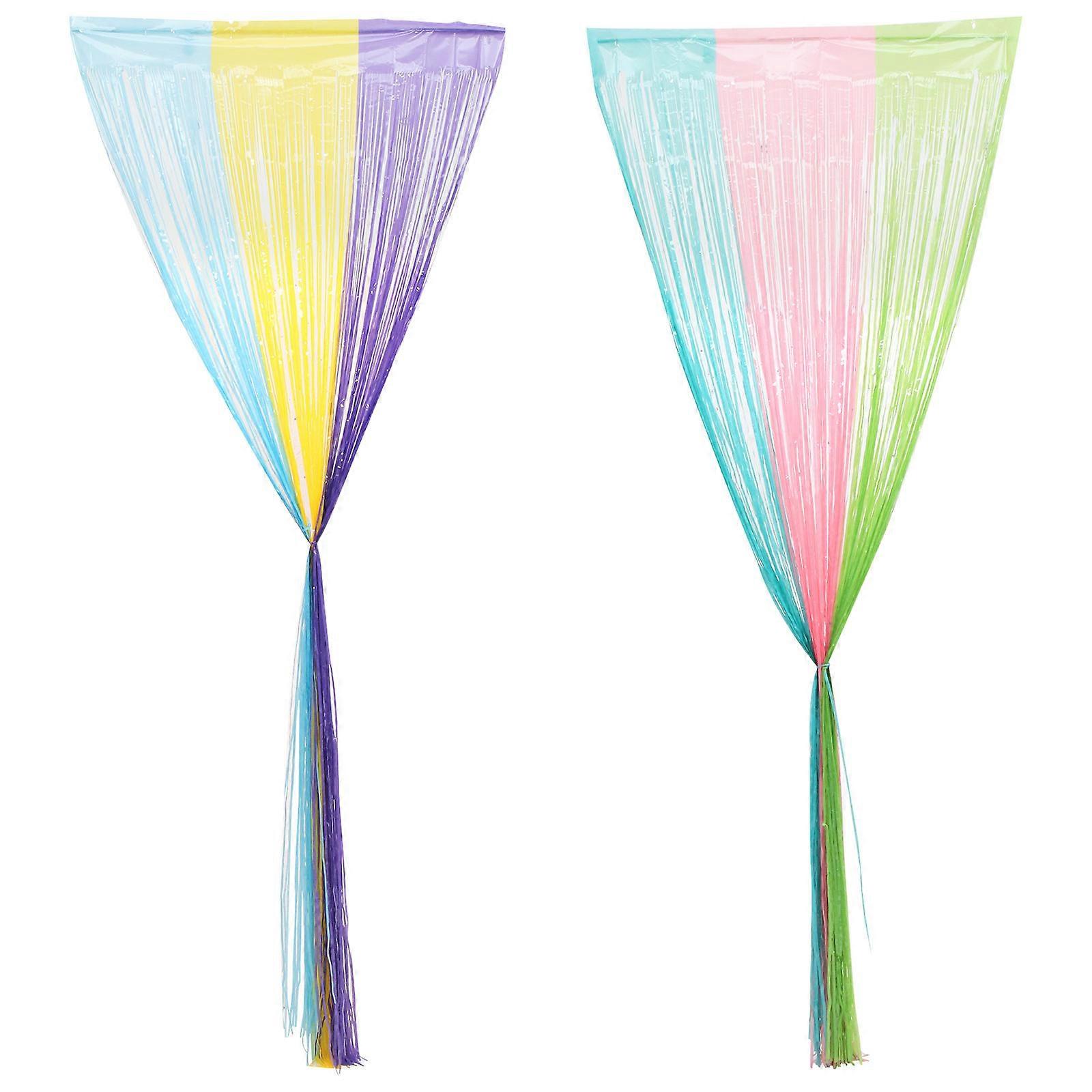 Rainbow Tinsel Curtains 2Pcs Background Decoration Assorted Color for Birthday Party Photo Booth Streamers