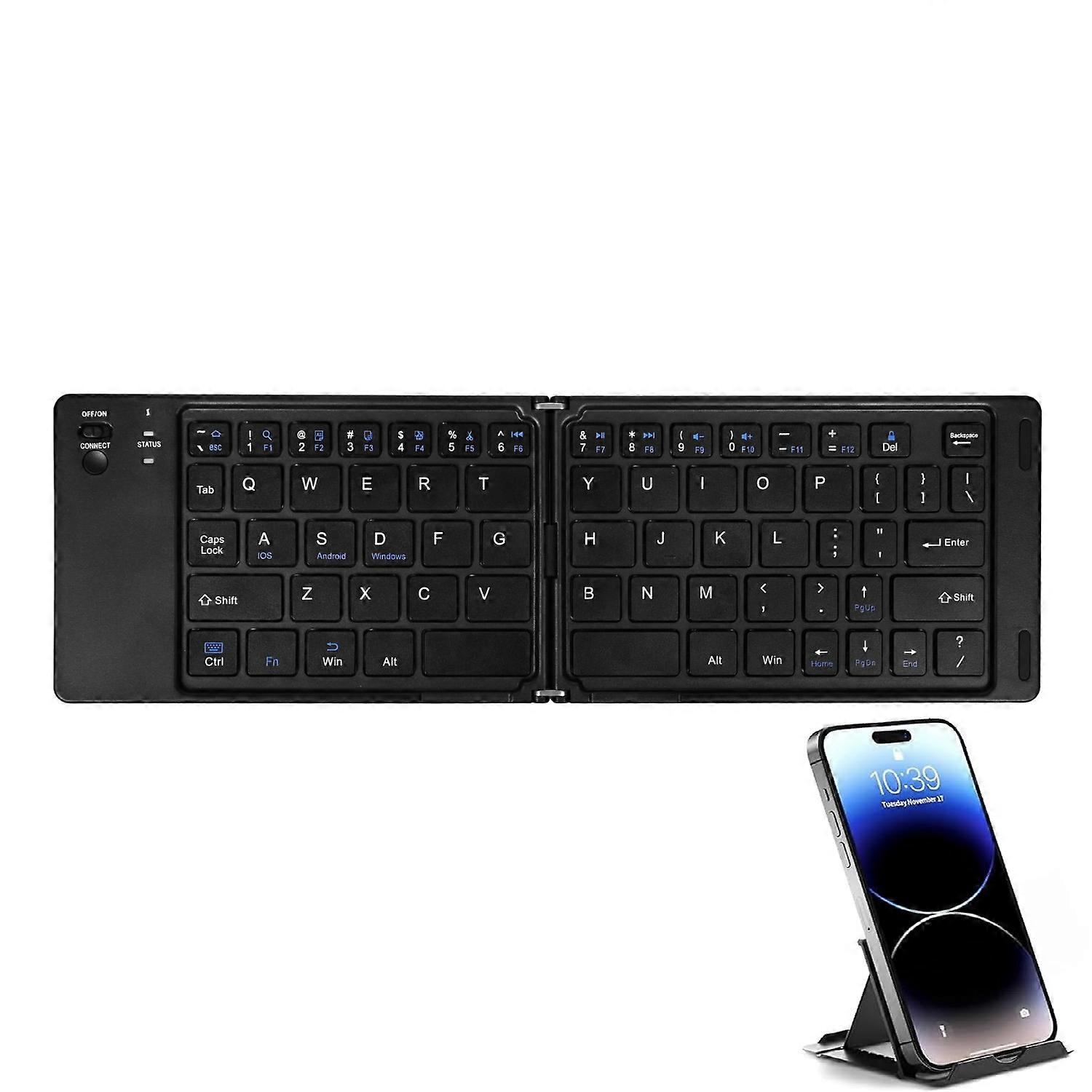 TKdaddy F10 Two-fold Keyboard for Android / Windows / iOS Portable Bluetooth-compatible Keyboard, with Phone Bracket Black