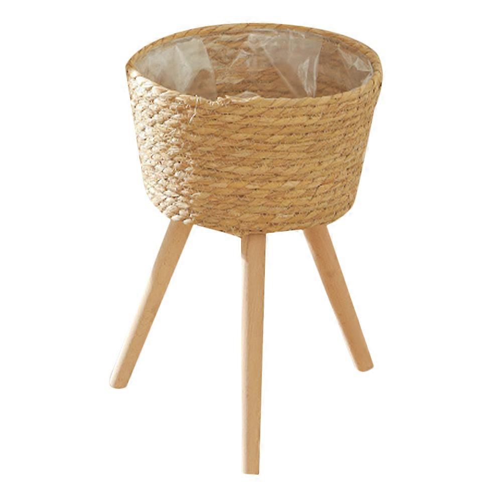 Wooden Indoor Plant Stand with Woven Design, Durable Rack for Home and Office, Holds Flower Pots and Greenery