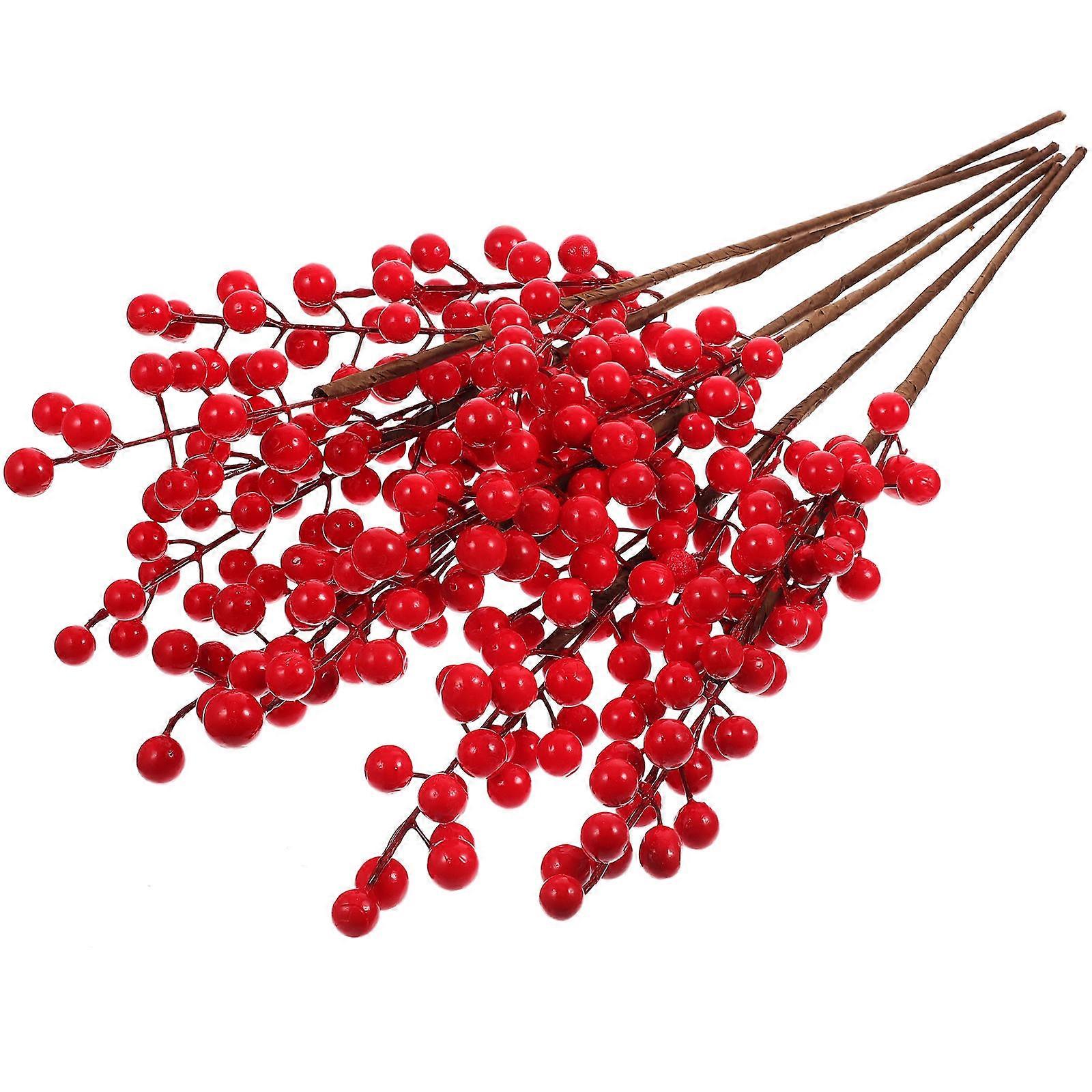 6pcs Xmas Artificial Berries Stems Christmas Ornaments DIY Simulation Berries Branches
