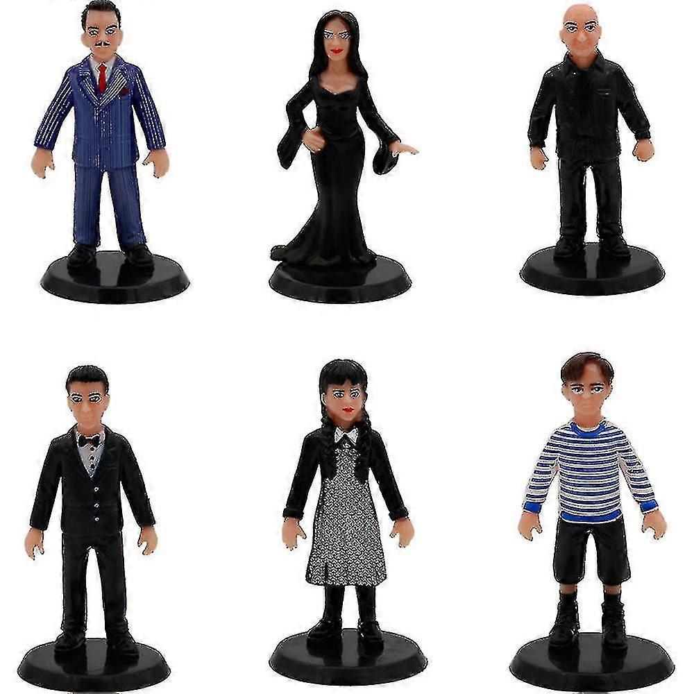 2025 6個/セット水曜日アダムスファミリーアクションフィギュアおもちゃギフト子供用フィギュア収集品モデルドールベース付き