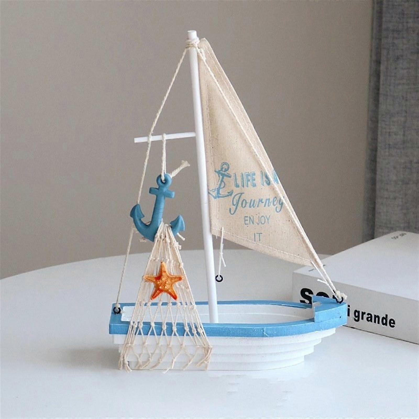 Sailboat Model Desktop Engraving Decorative Miniature Craft Boat for Desk 21cm Small Starfish White Sailboat