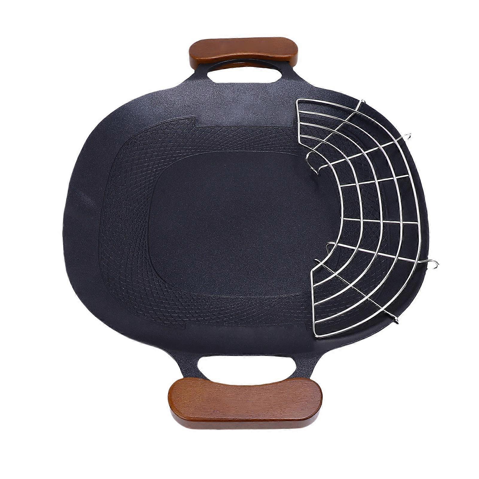 Grill Plate Quick Heating Non-Stick Coated Aluminum Alloy BBQ Grill Pan with Removable Handle and Oil Drain Spout for Outdoor Camping