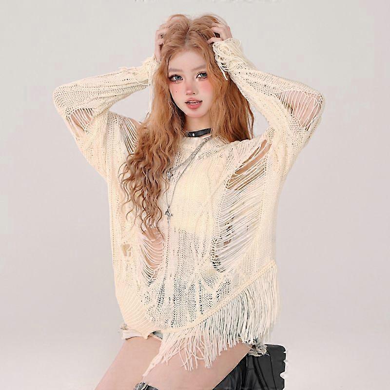 Lazy Broken Hole Design Hollow Sweater Spring And Summer Blouse Niche Loose Top Sun Protection Clothing