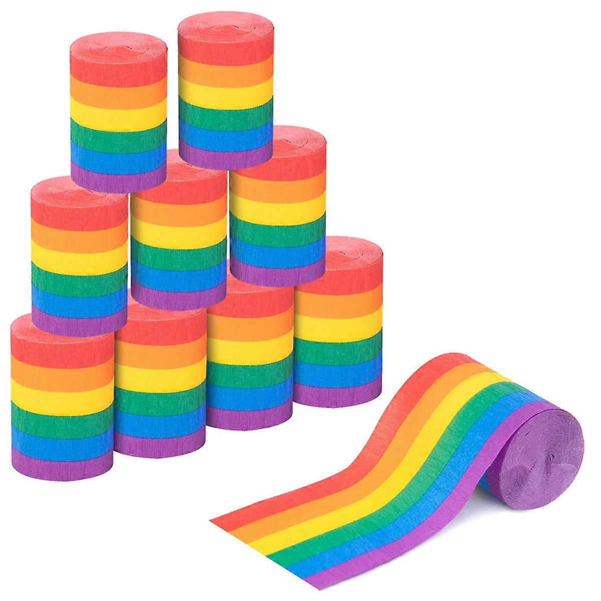 12 Rolls Rainbow Crepe Paper Streamers, 394 Ft Colorful Crepe Rolls, Rainbow Streamer Paper Decoration
