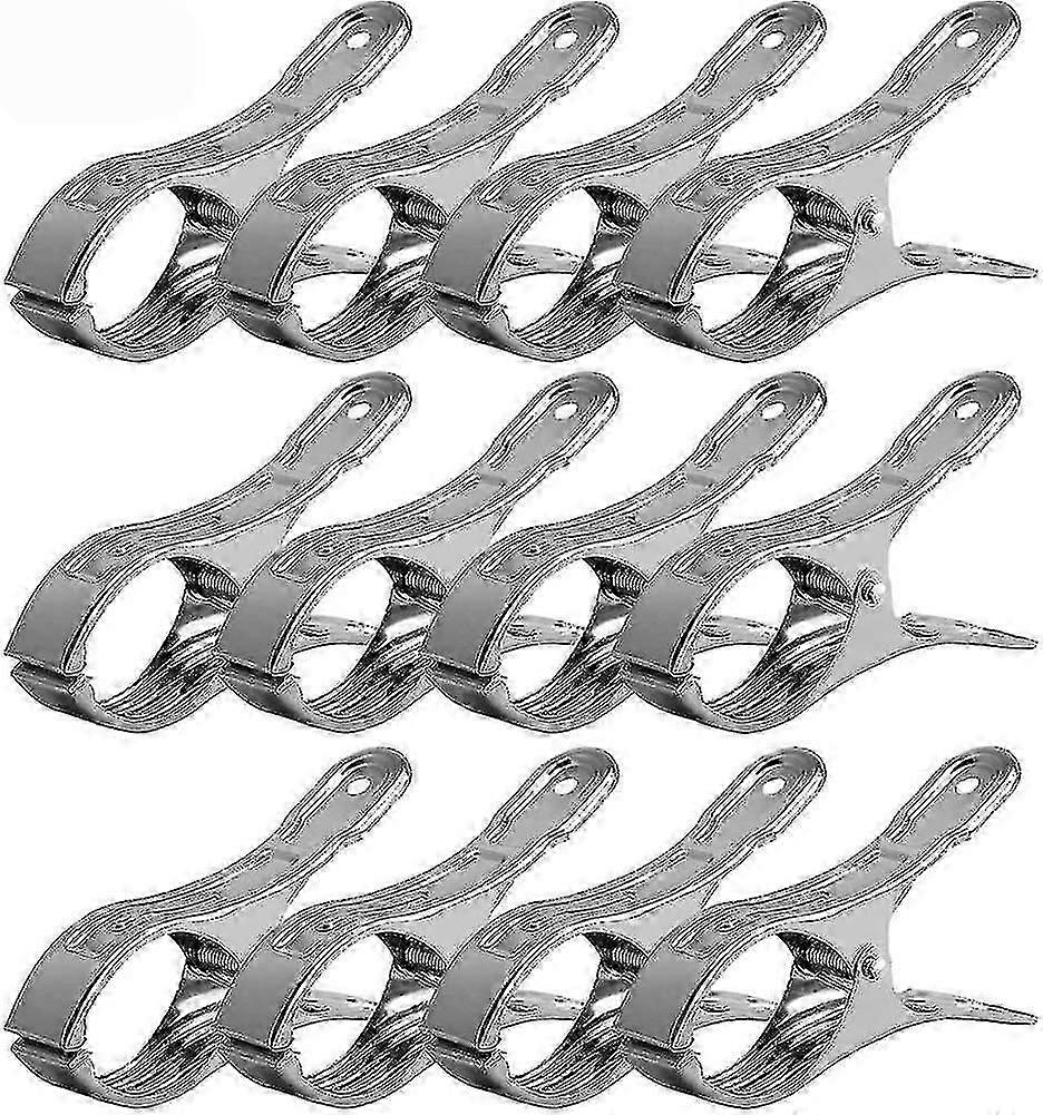Rustfritt stål klesklyper, 12 stk store sklisikre klespinnepinner holdbar windbreaker for strandhåndkle klær quilt badehåndkle