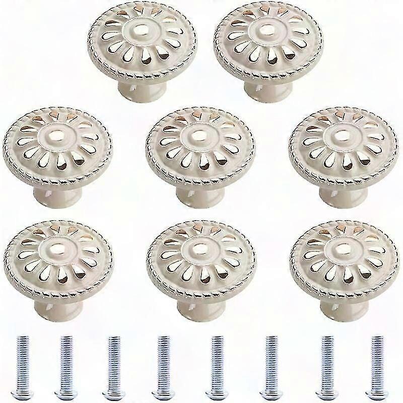 8-Piece Round White Vintage Cabinet Knobs for Drawer Pulls and Door Handles