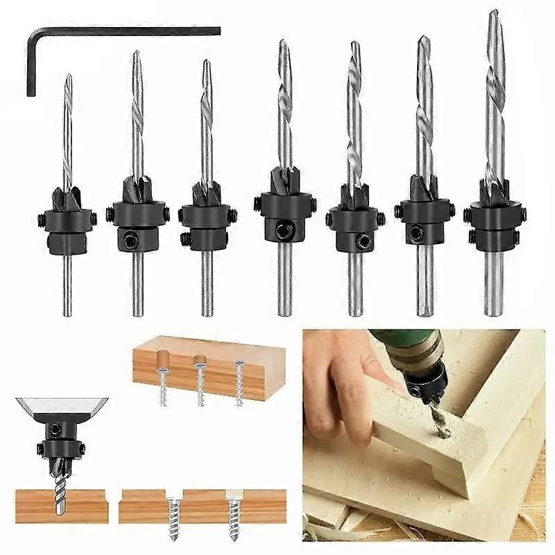 7PCS Countersink Drill Bit Set with Stop Collar, HSS for Woodworking, 1 Hex Key