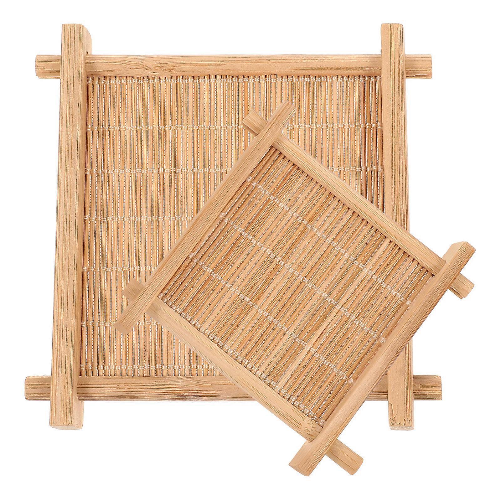 Bamboo Mat Handmade Square Coaster Food Photography Background Khaki Bamboo Material for 2Pcs