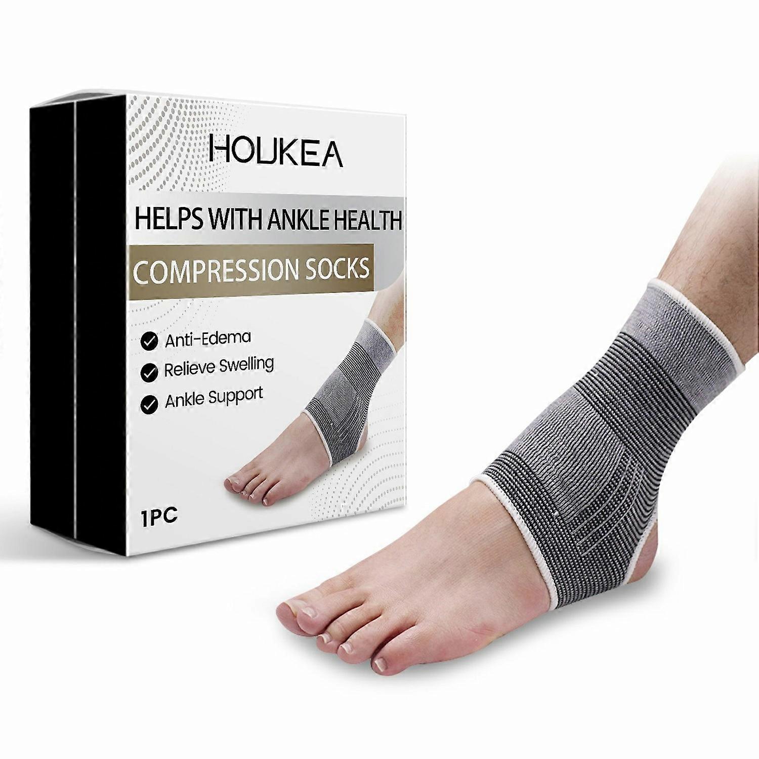 1-6x HOUKEA HK-B05-0048-01 1Pc Foot Care Socks Compression Support for Circulation Improvement / Ank