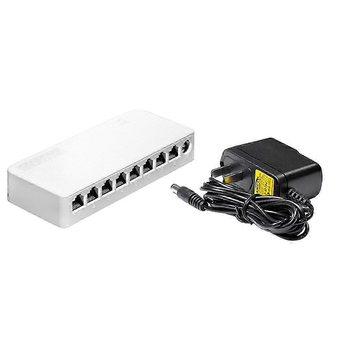 8 Port 100Mbps Ethernet Switch Portable Ethernet Splitter Hub Mini Switch with Power Cable US Plug