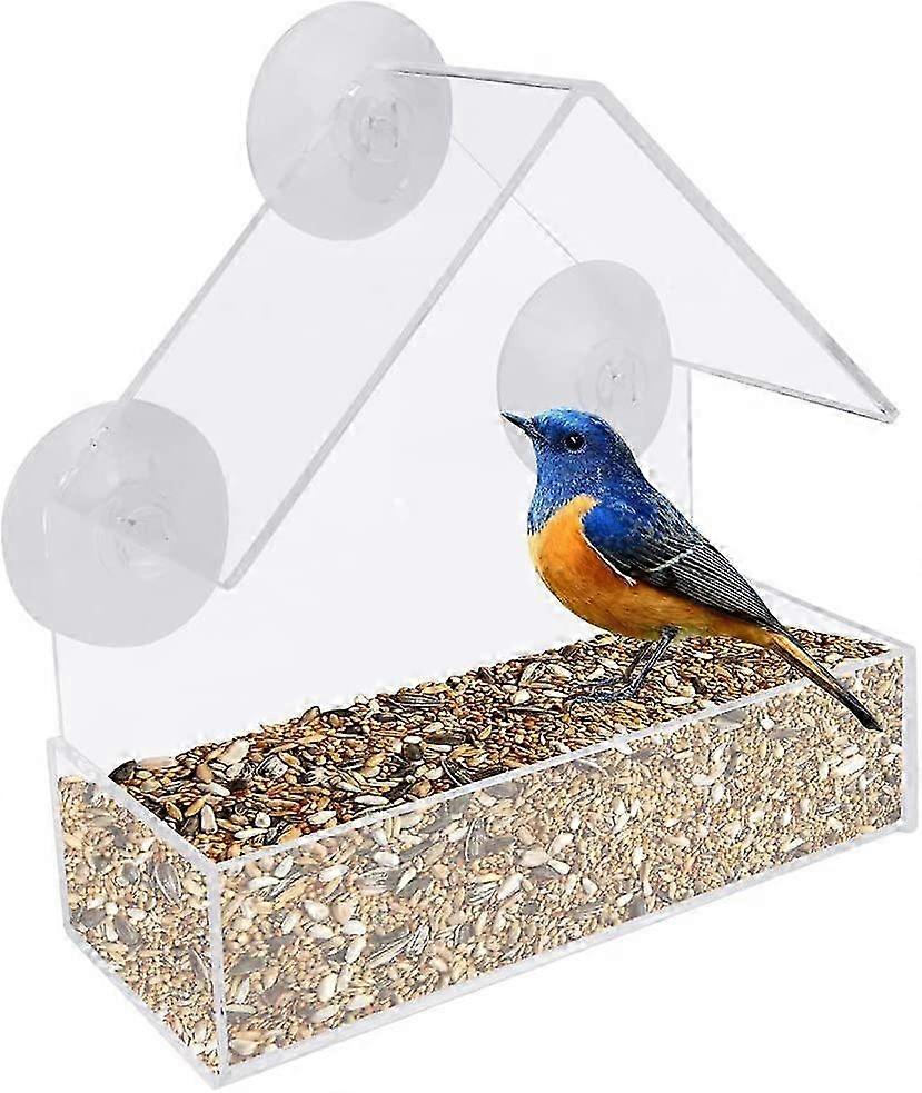 Clear Acrylic Window Bird Feeder with Rainproof Detachable Sliding Tray & 3 Suction Cups