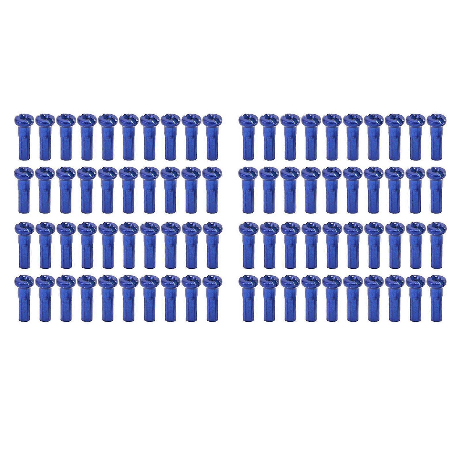 80pcs Bicycle Spoke Hats Iron 14mm Mountain Road Cycling Spoke Nipples for 14G Spoke Wire Blue